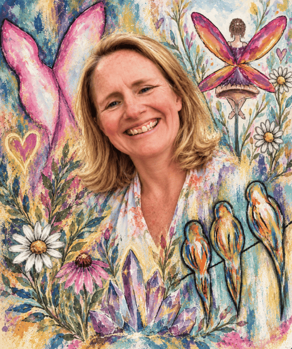 Melissa, amid her own artwork