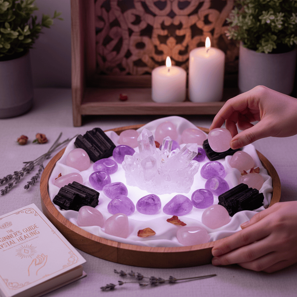 Beginner friendly crystal starter collection - clear quartz amethyst rose quartz black tourmaline...