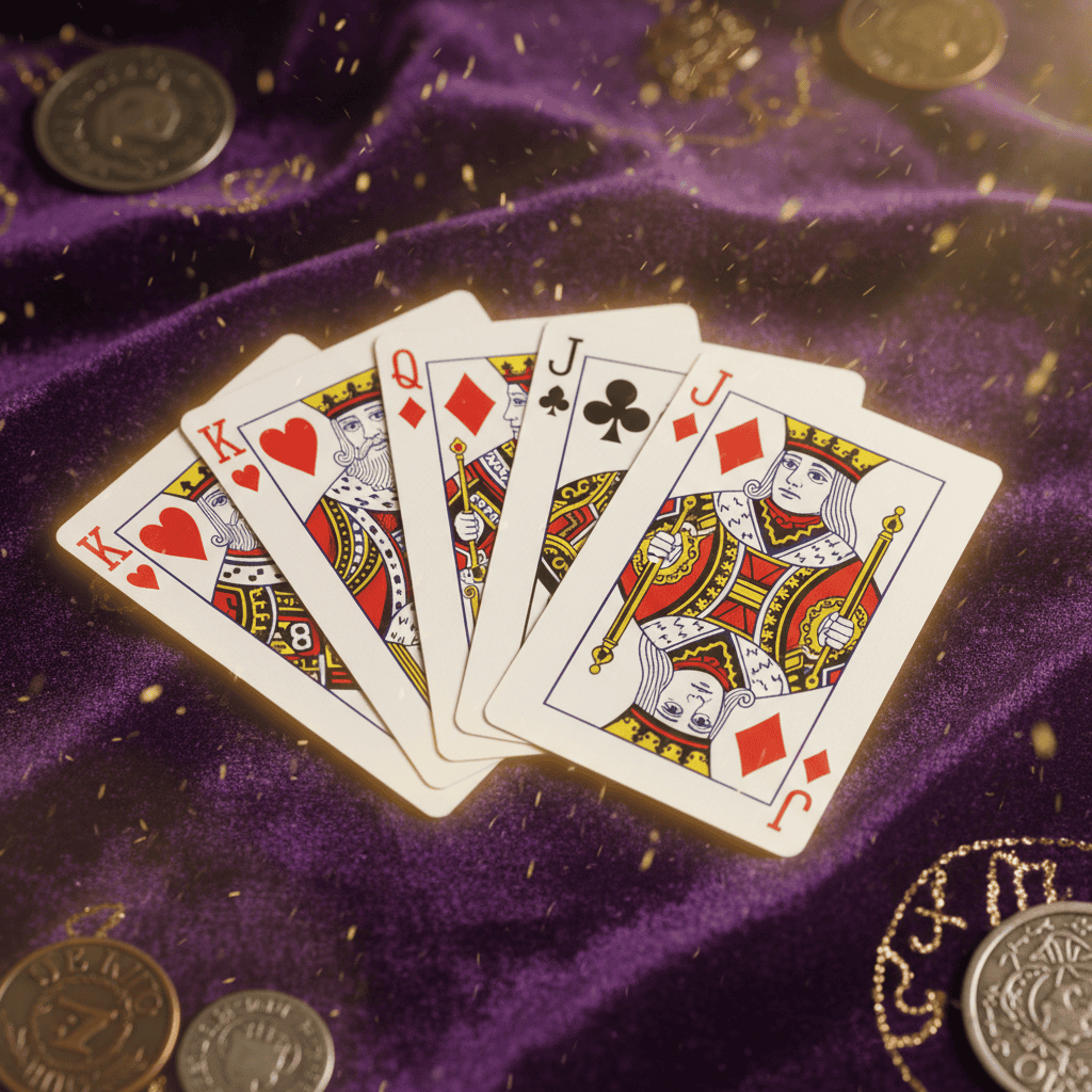 Classic playing cards fanned out showing face cards king queen jack, red and black suits hearts d...