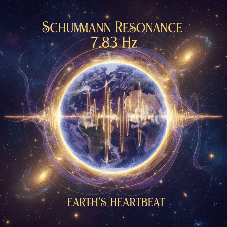 Schumann Resonance earth frequency visualization, planet earth with electromagnetic waves at 7.83...