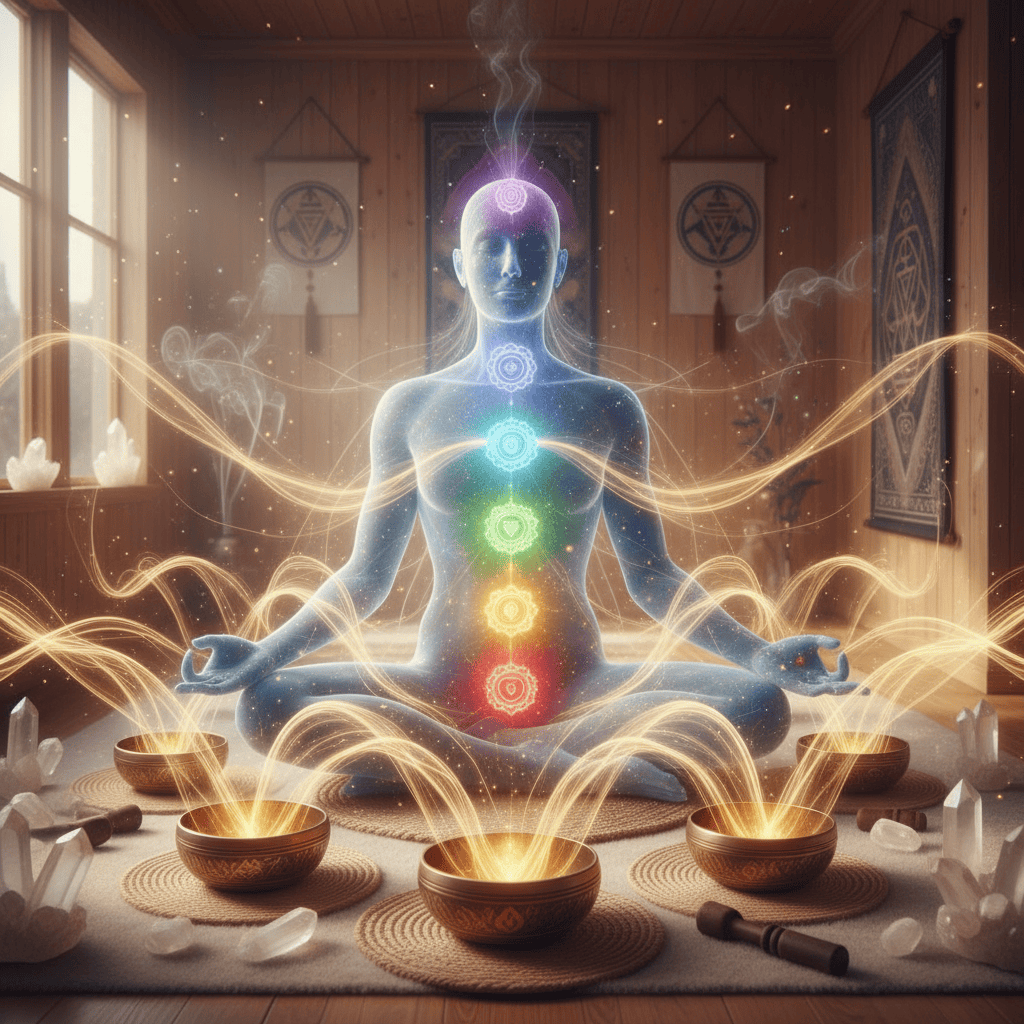 Sound healing with Tibetan singing bowls and chakra alignment at Sacred Ground