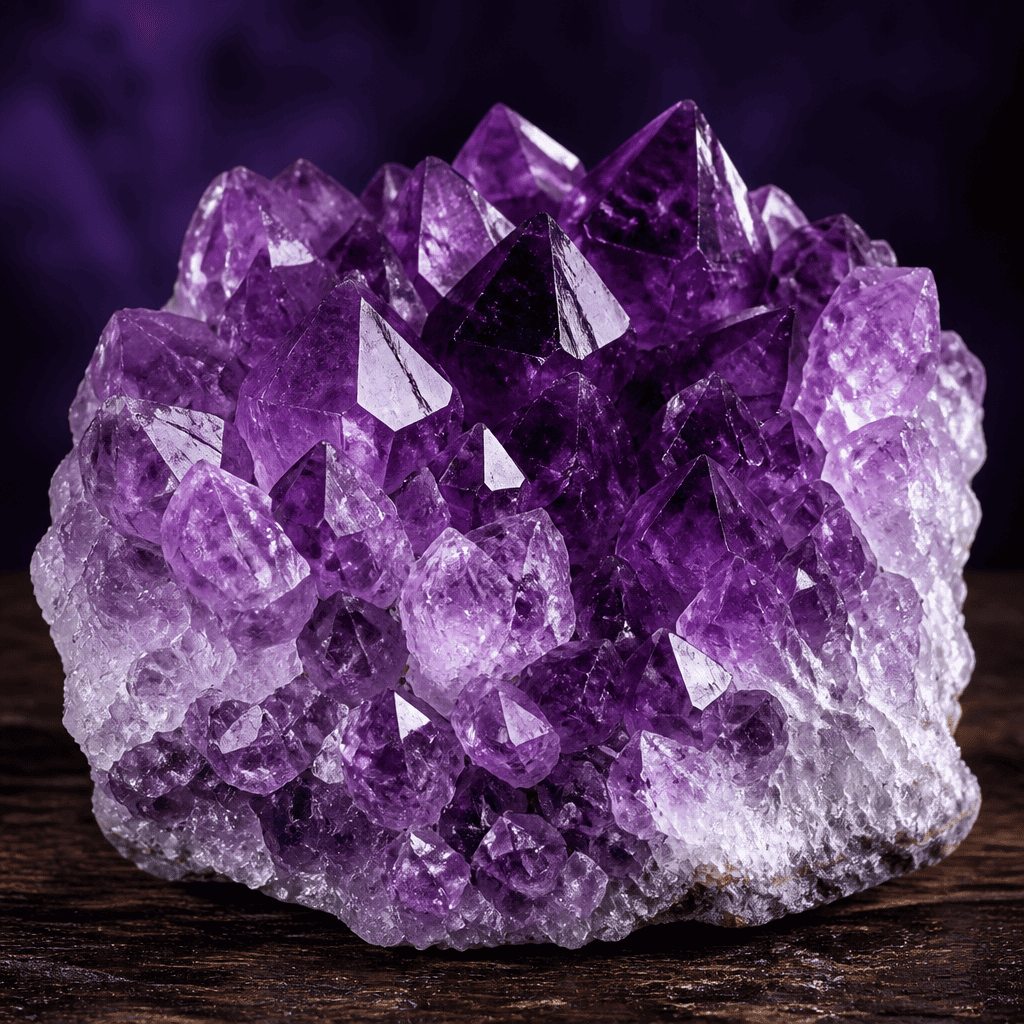Deep purple amethyst crystal cluster specimen