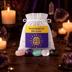 Neurological Support crystal bag on a wooden altar with candles