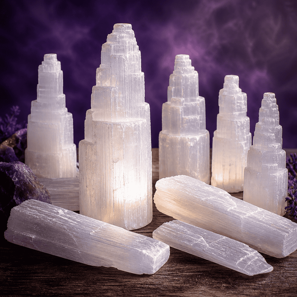 White glowing selenite crystal specimen